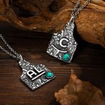 Personalized Vintage Cow Ear Tag Turquoise Brand Necklace with Engraved Text Birthday Gift for Cow Cattle Lover