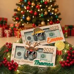 Chapeau de Père Noël personnalisé avec lunettes Porte-monnaie en bois avec nom et année Cadeau de Noël amusant pour les enfants et la famille