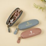 Personalised Cross Multicolour Mini PU Leather Coin Handbag Rosary Bag with Name Birthday Religious Baptism Gift for Christians Catholic