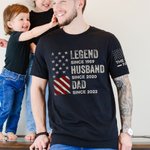 Personalized Legend 100% Cotton T-shirt with Family Name and Year Anniversary Birthday Gift for Father Grandfather Husband