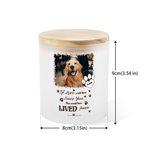 Tarro de vela personalizado con foto de mascota, nombre, vela LED y tapa de madera Regalo conmemorativo por la pérdida de una mascota