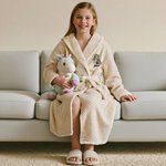 Peignoir de Bain pour Garçon Fille Personnalisé avec Nom et Motif Cartoon Brodés Tissu en Flanelle Douce Cadeau Anniversaire Noël