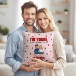 Personalized Cute 3D Cartoon Couple Soft Throw Pillow Cover with Name and Text Valentine's Day Birthday Anniversary Gift for Couples Lovers