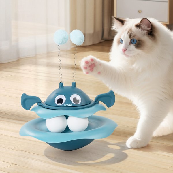 Gepersonaliseerd Schattig Ontwerp 2-in-1 Interactief Tuimelaar Kattenspeelgoed met Naam en 2 Ballen Dierendag Verjaardagscadeau voor Kat Liefhebbers Eigenaren