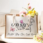 Henkilökohtainen Jumala sanoo, että hän on Mama Suuri Juutti Kangaskassi Teksti Matkailu tarvikkeet Syntymäpäivä Lomalahja naisille Äidit