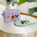 Personlig Söt 1-3 Tecknade hundar Flerfärgade ränder Sminkväska med namn och dragkedja Resa Essentials Födelsedagspresent för husdjursälskare Vänner