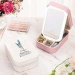 Personalisierte Geburt Blume PU-Leder-Schmuck-Box mit LED Drei-Farben-einstellbare Spiegel und Text Name Datum Reisen wesentliche Geburtstagsgeschenk für Frauen