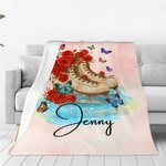 Nacimiento Personalizado Flor Patines de Hielo Suave manta con nombre Día del Juego Cumpleaños Regalo de Navidad para los amantes del patinaje artístico Hijas nietas