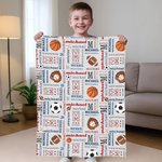 Personalized Basketball Soccer Rugby Word Cloud Soft Throw Blanket with Multiple Names and Initials Room Decor Birthday Gift for Boys
