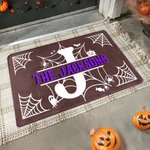 Personalized Halloween Theme Spider Web Design Multicolor Non-Slip Doormat with Name and Initial Home Decor Halloween Gift for Family