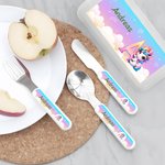 Personalized Fantasy Unicorn Initial Kid's Fork Spoon Knife 3 Pcs Cutlery Set with Name and Case Birthday Back to School Gift for Kids