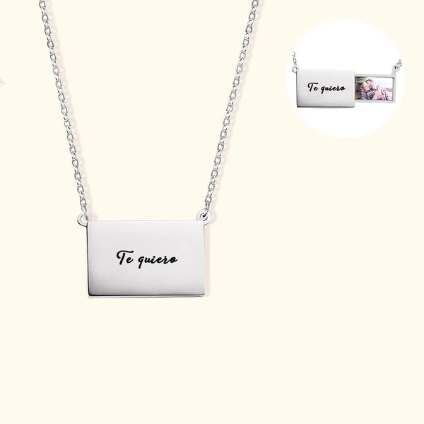 Collar relicario personalizado cuadrado extraíble con foto y texto grabado regalo de cumpleaños o aniversario para ella