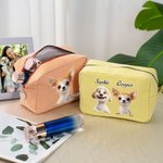 Personlig Söt 1-3 Tecknade hundar Flerfärgade ränder Sminkväska med namn och dragkedja Resa Essentials Födelsedagspresent för husdjursälskare Vänner