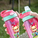 Gepersonaliseerde Cartoon Beer Leeuw Dieren Naam 16 oz Waterfles met Rietje en Handvat Outdoor Supplies Terug naar School Verjaardagscadeau voor Jongens Meisjes