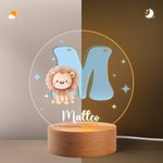 Personalisiertes Niedliche-Cartoon-Tiere LED-Nachtlicht mit Initiale Namen und Holzsockel Kinderzimmer Deko Geburtstag Baby Party Geschenk für Kinder