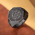 Personalisierte Retro Monogramm Birthstones Siegelring mit eingraviertem Namen und Schule Name Graduierung Geburtstag Geschenk für Absolventen Klassenkameraden