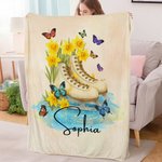 Nacimiento Personalizado Flor Patines de Hielo Suave manta con nombre Día del Juego Cumpleaños Regalo de Navidad para los amantes del patinaje artístico Hijas nietas