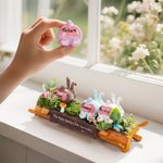 Personalized Cute Family Bunny Tree Stump Figurines with 1-16 Names and Text Home Decor Holiday Christmas Gift for Family Grandmother Grandfather