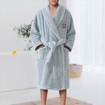 Peignoir de Bain pour Garçon Fille Personnalisé avec Nom et Motif Cartoon Brodés Tissu en Flanelle Douce Cadeau Anniversaire Noël