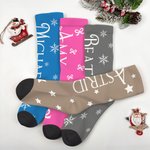 Personalized Multi-Color Snowflake Stars 3 Pairs Soft Crew Socks Knee High Socks with Name Holiday Party Accessories Christmas Gift for Family Friends