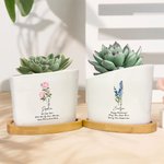 Personalized Birth Flower Heart-Shaped Name Ceramic Plant Pot with Date and Drainage Bamboo Base Home Decor Birthday Gift for Gardening Lovers