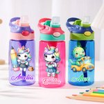 Borraccia da 475 ml personalizzata con motivo dell'unicorno o dinosauro con cannuccia in silicone e manico regalo di rientro a scuola per bambini