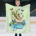 Nacimiento Personalizado Flor Patines de Hielo Suave manta con nombre Día del Juego Cumpleaños Regalo de Navidad para los amantes del patinaje artístico Hijas nietas