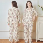 Personalized Rustic Flower Toile De Jouy Ladies Pajamas Set with Name Daily Use Anniversary Birthday Gift for Women