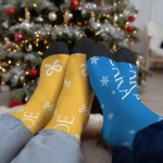 Personalized Multi-Color Snowflake Stars 3 Pairs Soft Crew Socks Knee High Socks with Name Holiday Party Accessories Christmas Gift for Family Friends