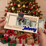 Chapeau de Père Noël personnalisé avec lunettes Porte-monnaie en bois avec nom et année Cadeau de Noël amusant pour les enfants et la famille