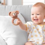 Sonaglio in legno personalizzato con nome inciso e animale all’uncinetto anello da dentizione regalo di baby shower o compleanno per neonati