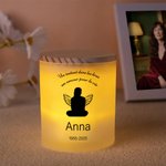 Bougie LED Personnalisée avec Motif Ailes d’Ange et Silhouette Titre Date et Nom Cadeau Condoléances et Souvenir pour la Perte d’un Être Cher