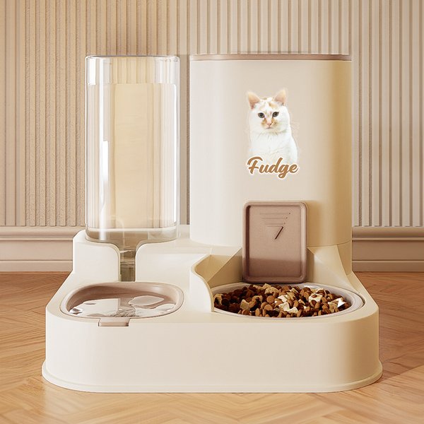 Personalized Pet Photo Automatic 2-in-1 Gravity Pet Feeder and Water Dispenser with Name Daily Use Birthday Gift for Pet Owners