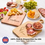 Personalized Birth Flower Wood Reversible Cheese Charcuterie Cutting Board with Grip and Name Made in USA Wedding Housewarming Gift for Family Friend