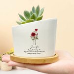 Personalized Birth Flower Heart-Shaped Name Ceramic Plant Pot with Date and Drainage Bamboo Base Home Decor Birthday Gift for Gardening Lovers