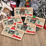 Chapeau de Père Noël personnalisé avec lunettes Porte-monnaie en bois avec nom et année Cadeau de Noël amusant pour les enfants et la famille