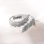 Personalised Guardian Angel Wings Adjustable Open Ring with Engraved Name Memorial Gift for Family Friends