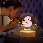 Personalisiertes Niedliche-Cartoon-Tiere LED-Nachtlicht mit Initiale Namen und Holzsockel Kinderzimmer Deko Geburtstag Baby Party Geschenk für Kinder