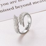 Personalised Guardian Angel Wings Adjustable Open Ring with Engraved Name Memorial Gift for Family Friends
