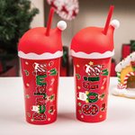 Gepersonaliseerd Kerstelement 20 oz Plastic Waterfles met Rietje en Naam Kerstcadeau voor Kinderen