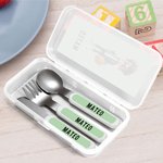 Personalized Cartoon Boy Girl Safe Stainless Steel Kid's Fork Spoon Knife 3 Pcs Cutlery Set with Case and Name Birthday Back to School Gift for Kids
