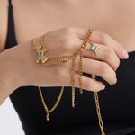 Personalized Four-Pointed Star Pendant Double Chain Necklace with Birthstone Dainty Family Jewelry Birthday Anniversary Gift for Women