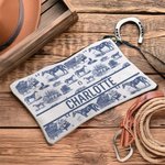 Personalised Equestrian Pattern Linen Makeup Bag with Text and Wrist Strap Travel Essentials Christmas Birthday Gift for Cowboy Girl Women