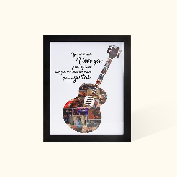 Personalised Multiple Photo Collage Guitar Frame Picture Frame with Text Home Decor Birthday Christmas Gift for Guitar Players