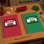 Personalized Truck Design Name Cloud A5 Spiral Notebook with Text and 120 Lined Pages Back to School Birthday Gift for Kids