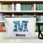 Personalized Camouflage Stripes Initial Number Makeup Bag with Name Birthday Christmas Gift for Family Friends