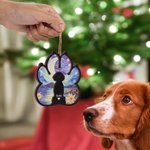 Personalized Dog Silhouette Paw Shape Window Hanging Suncatcher Christmas Ornament with Names Sympathy Memorial Remembrance Gift for Dog Lovers