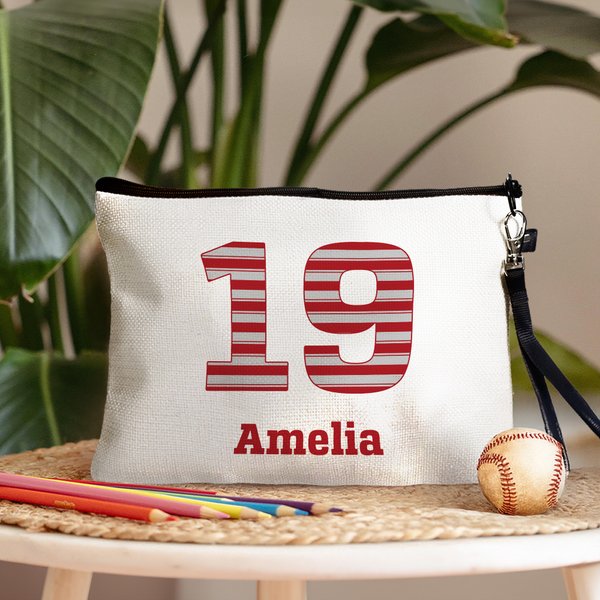 Personalised Camouflage Stripes Initial Number Makeup Bag with Name Birthday Christmas Gift for Family Friends