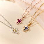 Personalized Tiny Birthstone Cross Necklace Dainty Jewelry Birthday Communion Gift for Christian Catholic Women