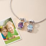 Personalised 1-5 Cute Boy Girl Charms Bracelet with Heart-Shaped Birthstone Exquisite Jewellery Anniversary Birthday Gift for Mom Kid